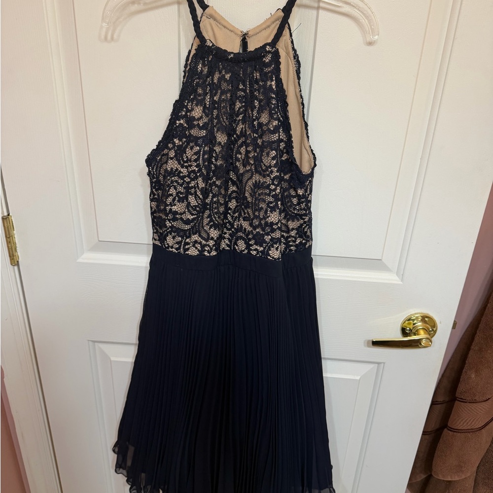 Women’s Xscape Navy Blue and Beige Lace Dress